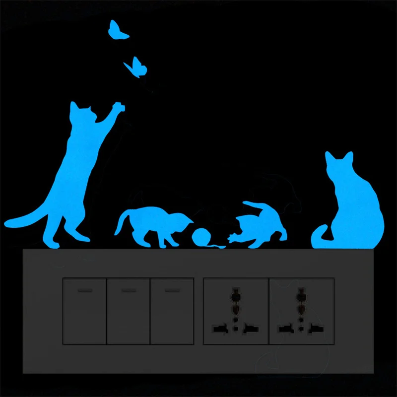 Cat Fairy Light Switch Sticker Luminous Wall Stickers Cartoon Glow in the Dark Sticker Decal for Kids Room Decoration Home Decor