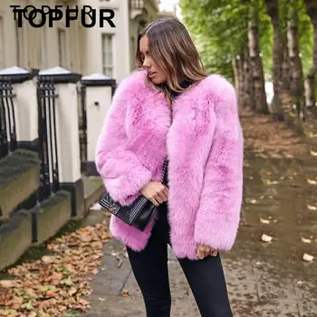 

TOPFUR Women Real Fur Female Coat Luxury Winter Natural Fox Fur Jacket Pink Color Full Pelt Natural Fox Fur Outwear Basic Jacket