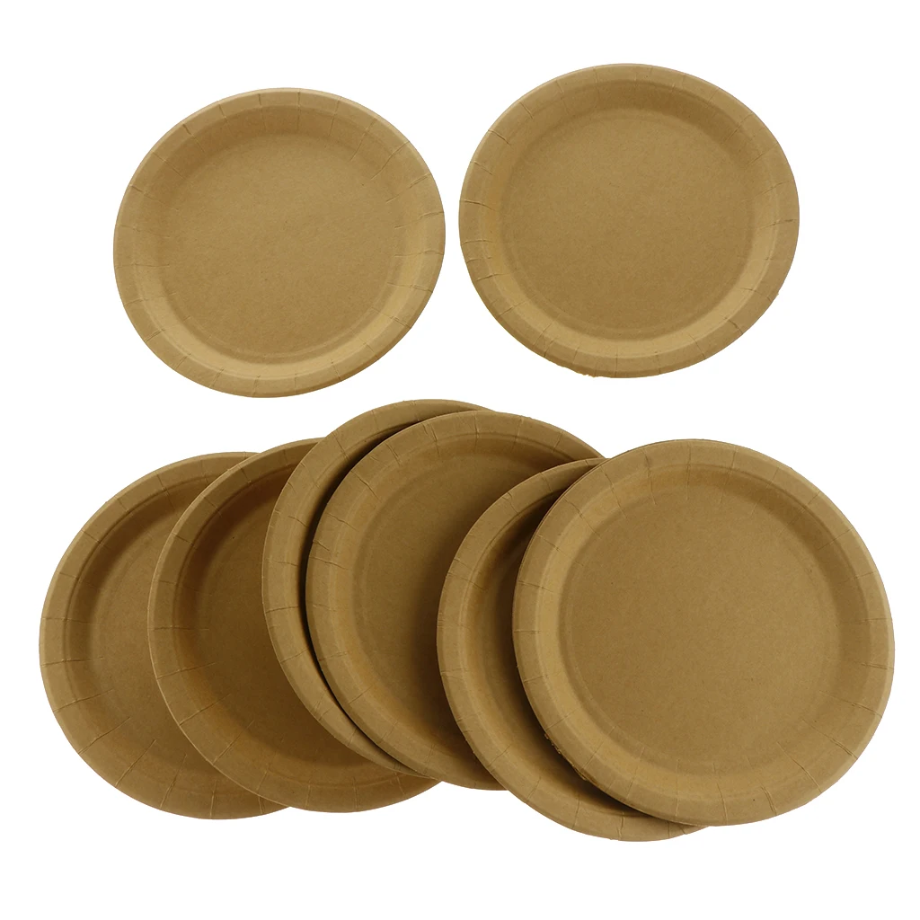 Disposable Dinner Plates Round Kraft Plates for Party Wedding Christening Catering Disposable Plate Cutlery Set  Dinnerware 