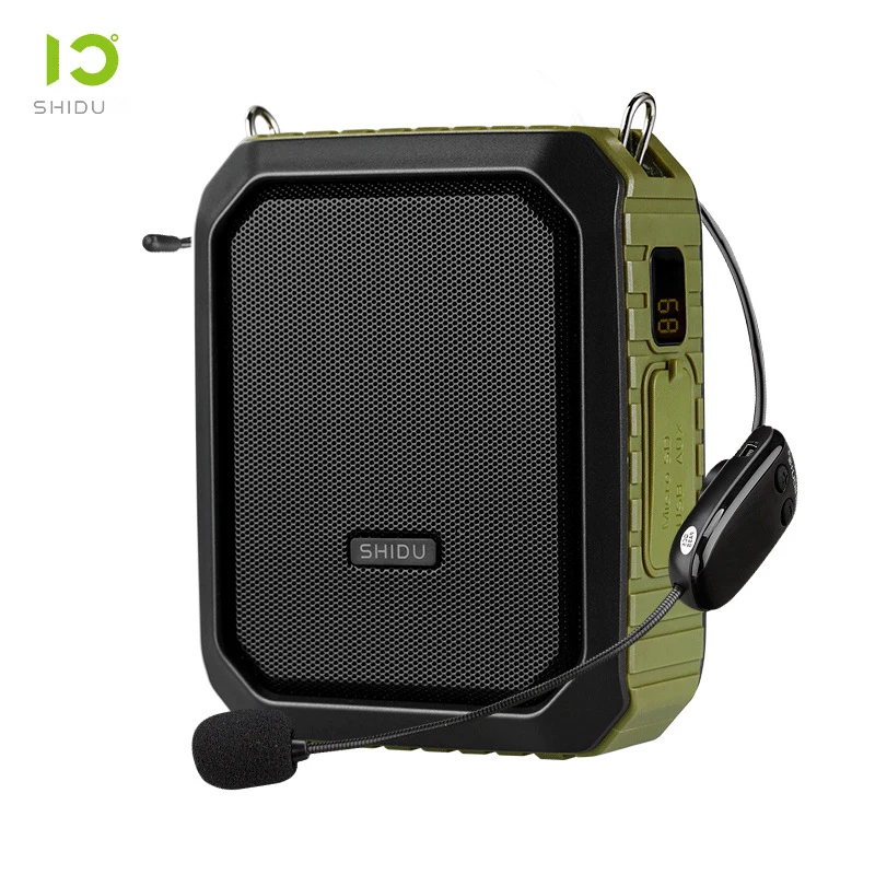 Зеленый Portable Bluetooth Megaphone Wired Voice Amplifier IPX 5 Waterproof Mini Loudspeaker with Microphone Belt Support AUX TF U Disk - Цвет: Зеленый