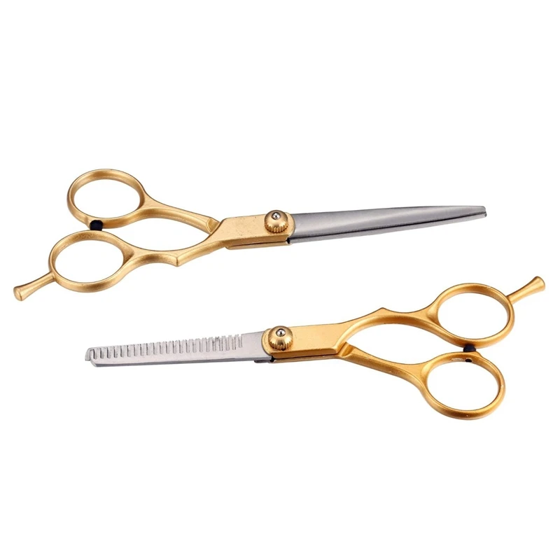 

New Professional Hairdressing Cutting Thinning Stainless Steel Scissors 2PCs Set Gold