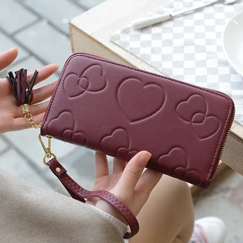 

Purse Women Long Tassel Wallet Heart Pattern Women Card Holder Ladies Wallet Zipper Cellphone Bags for Women carteras de marca