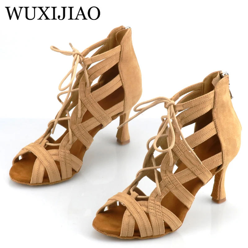 WUXIJIAO Shining Latin Dance Shoes Women Salas Ballroom Dance Shoes Pearl High Heel 9cm Waltz Software Selling Hot