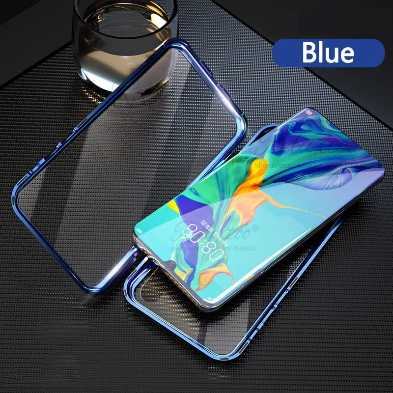 Магнитные поглощающие металлические флип-чехлы для huawei p30 lite pro, задняя крышка для телефона, двухстороннее стекло p 30 p30lite p30pro, Броня couqe - Цвет: Blue
