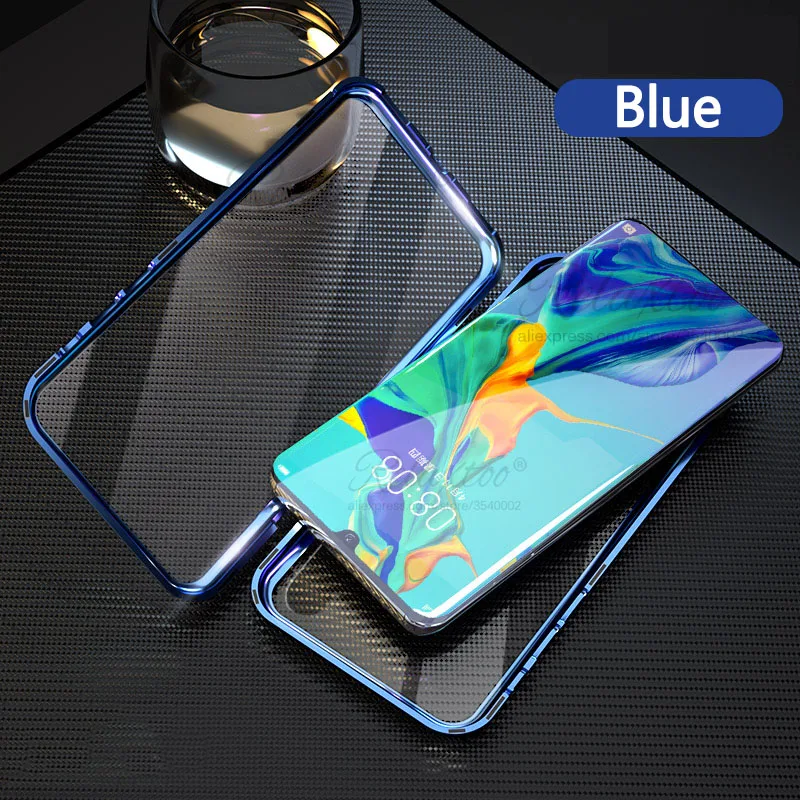 Blue Магнитные поглощающие металлические флип-чехлы для huawei p30 lite pro, задняя крышка для телефона, двухстороннее стекло p 30 p30lite p30pro, Броня couqe - Цвет: Blue