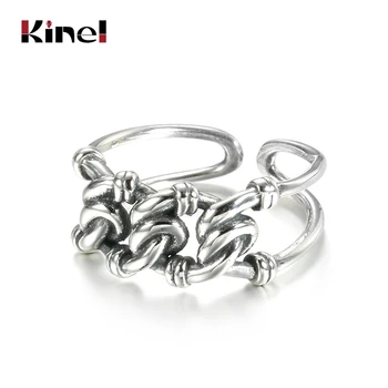 

Kinel Popular 925 Sterling Silver Ring Minimalist Style Retro Old Thai Silver Woven Open Ring For Women Gifts Korean Jewelry