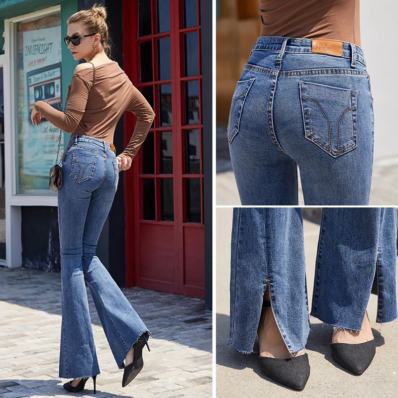 TIYIHAILEY 2021 New Free Shipping Fashion Long Jeans Pants Women Flare Trousers Plus Size 25-30 Denim Autumn Jeans Spring Lace