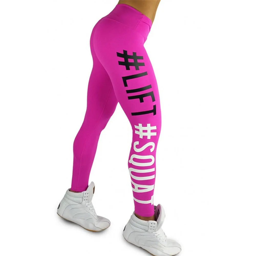 Спортивные Леггинсы для женщин, штаны для йоги, колготки для тренировок, высокая талия, леггинсы для тренажерного зала, одежда для бега с буквами, колготки для активных занятий, для пробежек, женские - Цвет: Hot Pink