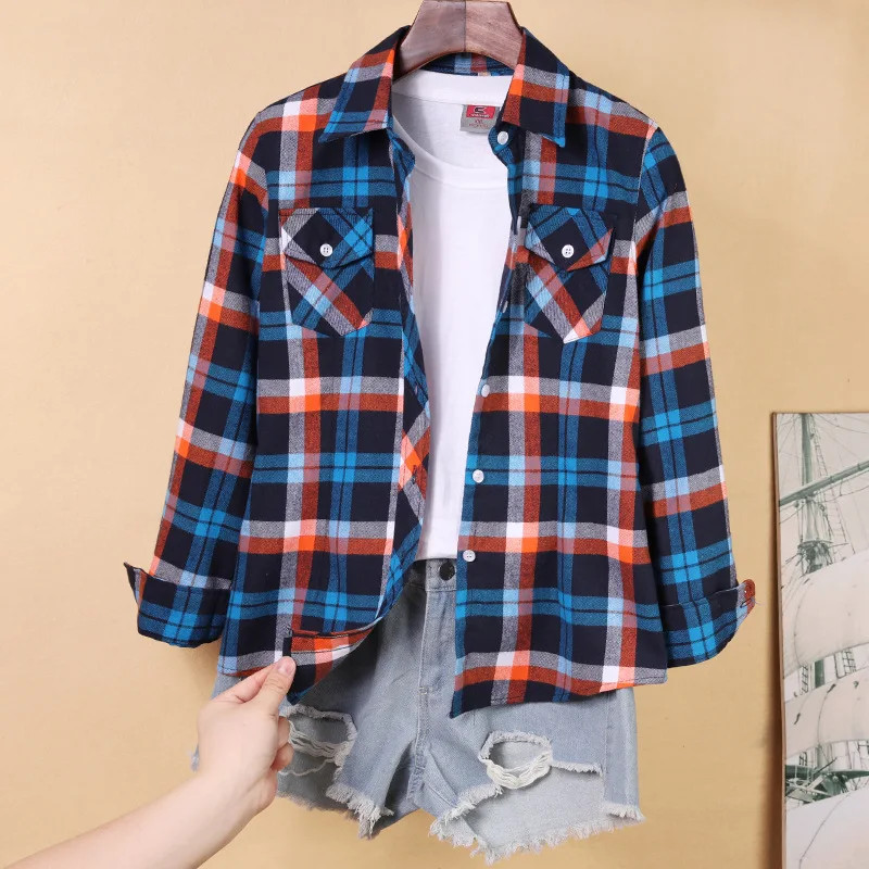 Cotton Plaid Shirts Women Tops And Blouses 2024 Brand Casual Long Sleeve Plus Size Blouse Ladies Preppy Style Shirt Blusas 5XL