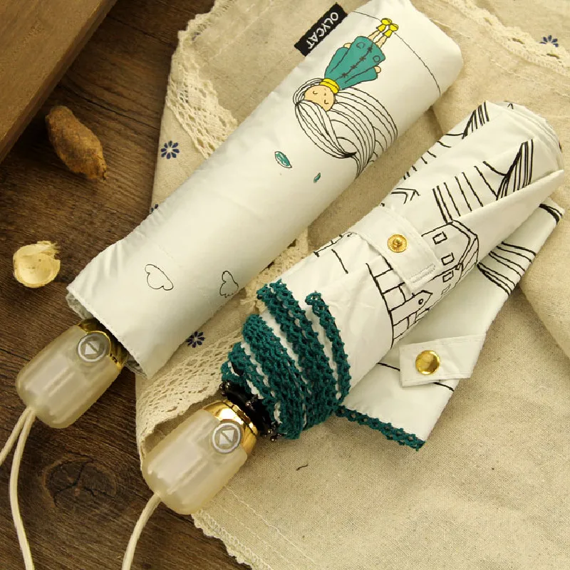 Women Umbrella Automatic Folding Umbrella Beach Uv Rain OLYCAT Waterproof Child Sun Umbrella for Girl Small Parasol Auto Female