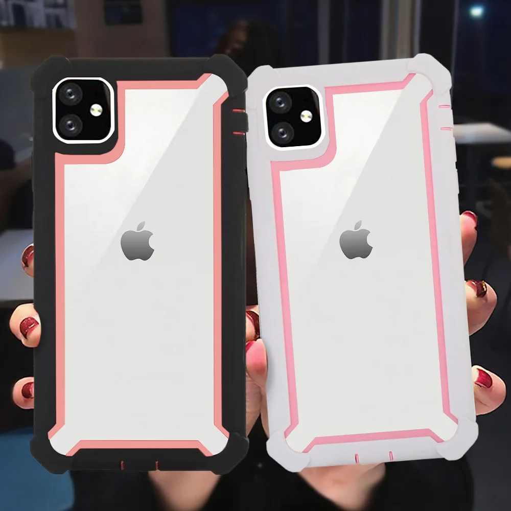 Сверхпрочный бронированный Прозрачный чехол для телефона iPhone 12Pro 11 XR XS Max X 7 8 Plus PC +