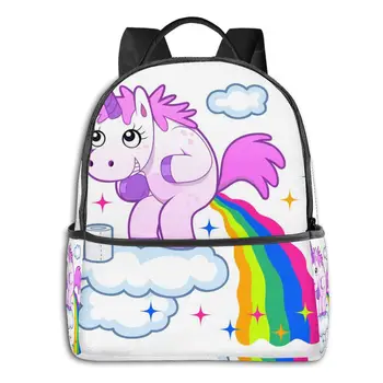 

2020 Hot Sale Unisex Smiling Unicorn Pooping Rainbow On The Sky Backpack New Trend Teenager Couples Back Pack Travel Bag