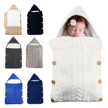 

Newborn Baby Cute Knitted Crochet Hooded Sleeping Bags Velvet Thicken Babies Swaddle Wrap Swaddling Blanket Sleep Bags
