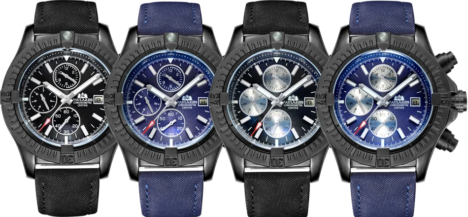 Automatique auto-vent lumineux mécanique toile Style véritable noir bleu cuir multifonction Date mois Sport hommes_voghion.com