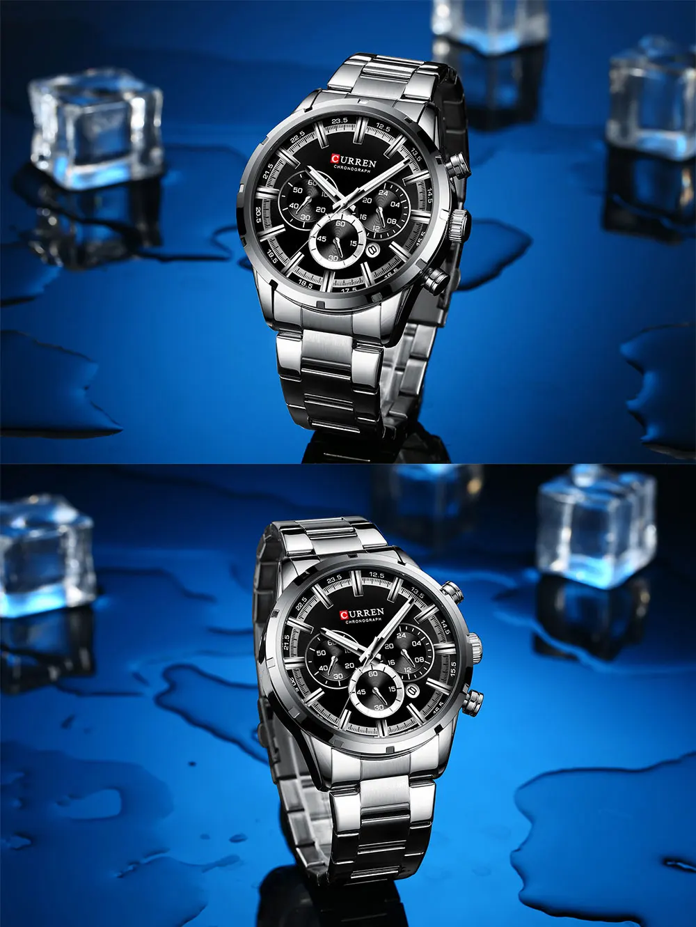 Новая Мода Curren Бизнес Мужские часы люксовый бренд серебро Нержавеющая сталь наручные часы хронограф армейские военные кварцевые часы