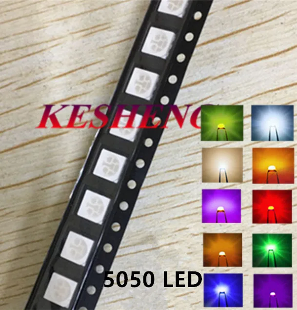 100 шт. SMD 5050 красный/зеленый/синий/белый/желтый/теплый