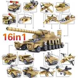 KAZI 16 в 1 армейская пушка Танк 544 шт. Военная 2 в 1 ракетная установка лодка оружие Строительные блоки Кирпич DIY игрушки для мальчика