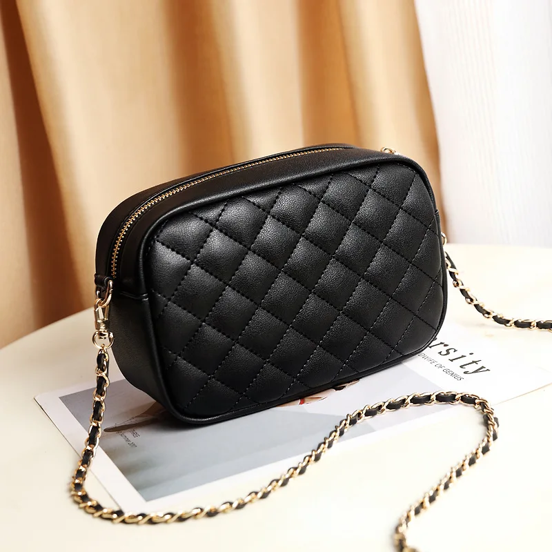 Multifunctional Fashionable and Minimalist PU Embroidered Thread Diamond Grid Versatile Youth One Shoulder Bag Shoulder Bag Sling Bag Casual Bag