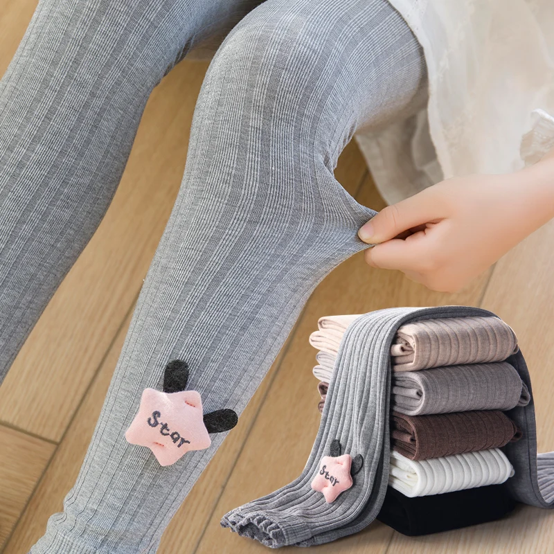 

Girls' leggings spring and summer cotton star lace cropped trousers children's pantyhose all-match outer wear long pants