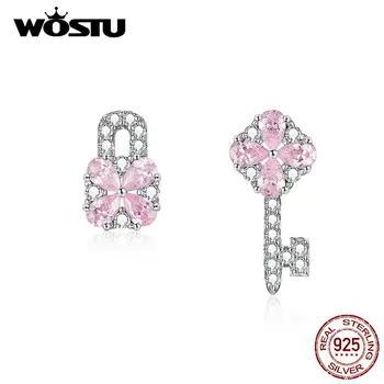 

WOSTU 2020 New Authentic 925 Sterling Silver Pink Key Of Heart Lock Earrings For Women Making Engagement Fine Jewelry DAE306