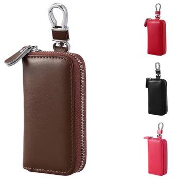

Men Leather Zip Around 6 Hook Key Case Car Key Holder Wallet