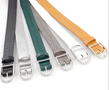 

2020 new ladies belt wild retro crocodile pattern fashion personality Japanese word buckle women's belt