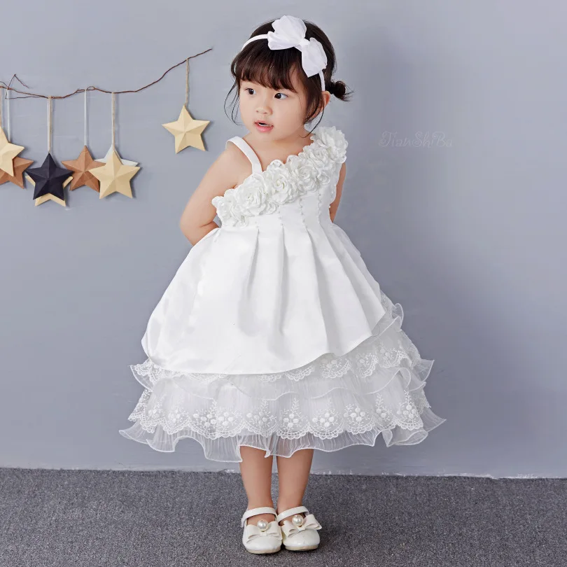 New Style Korean-style Sloping Shoulder Girls Princess Dress Lace Photography Mesh Dress Dresses of Bride Fellow Kids