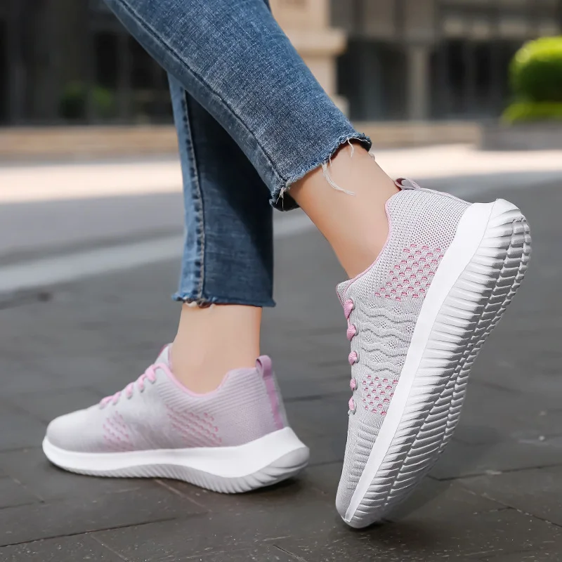 Sports Shoes Women's Flying Woven Mesh Women's Shoes Summer Breathable Casual Ladies Lightweight Soft-soled Running Shoes