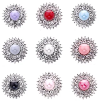 

5pcs/lot New Snap Jewelry Rhinestone Pearl Flower Snap Buttons Fit 20mm 18mm Snap Bracelet Bangle Necklace For Women