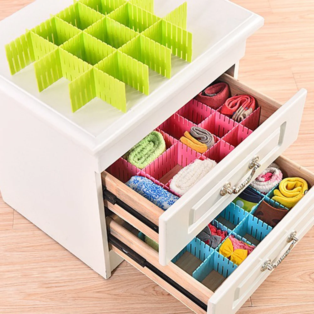 4PCS Drawer Organizer Grid DIY Plastic Adjustable Storage Dividers 2 sizes