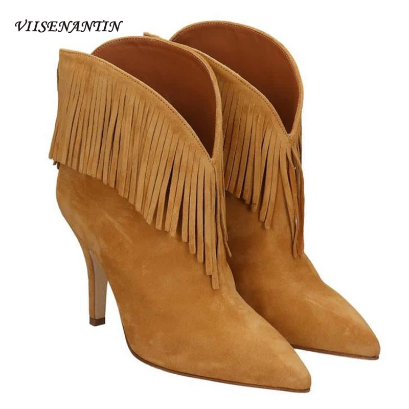 suede tassel ankle boots