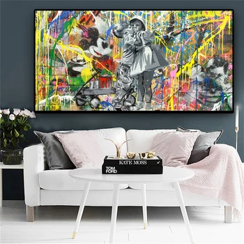 

Girl Boy Graffiti Street Art Abstract Oil Painting Banksy Wall Poster and Prints Art Picture for Living Room