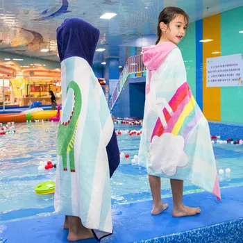 

New Children Cute Cartoon Hooded Cloak Cotton Beach Towel Animal Printed Boys Girls Kids Comfort Soft Swimming Bath Towel