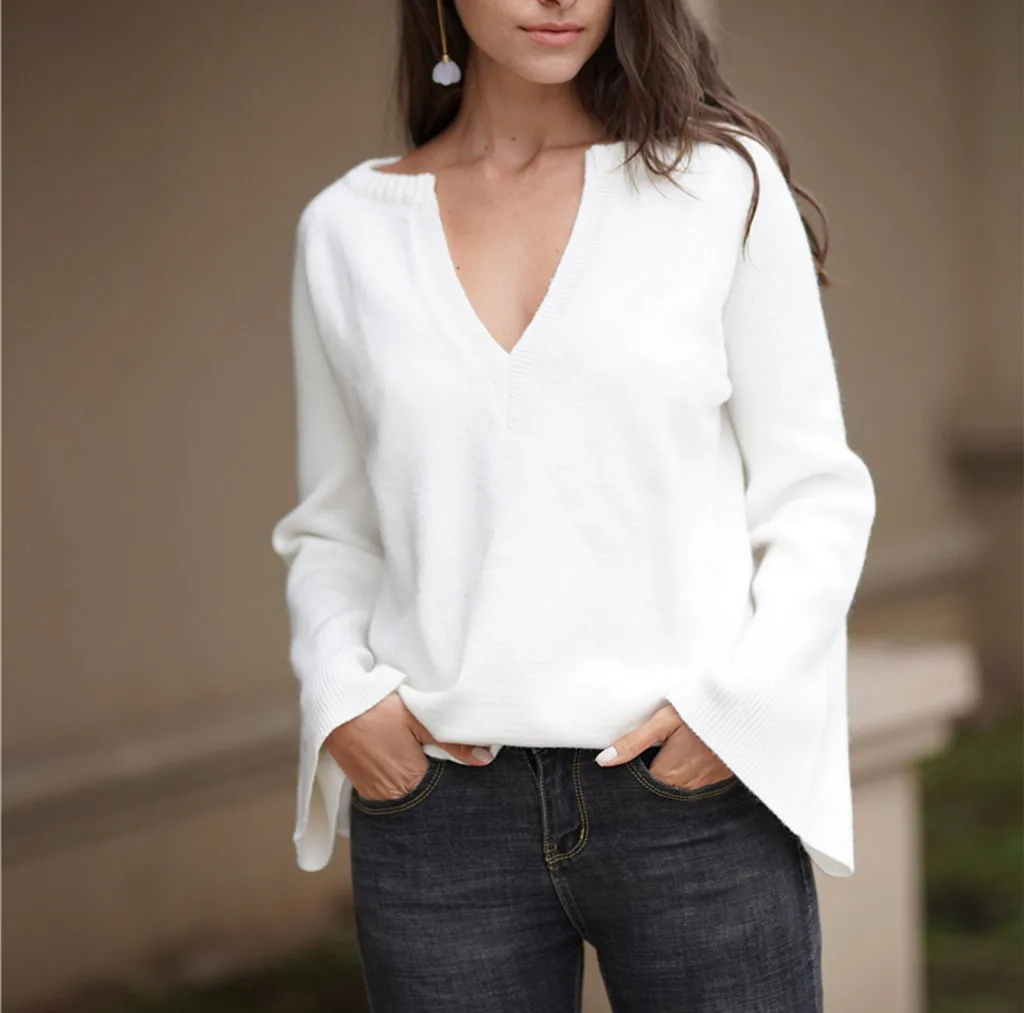 Women's sweater pull femme blusa de frio feminina Womens Sweater Casual V-Neck Knitted Loose Pullover Y1.3