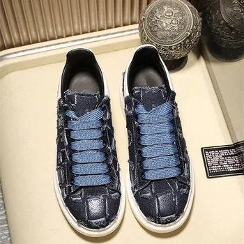 

Denim Sneakers Women Holes Decor Lace-up Thick Bottom White Wedges 2020 New Fashion Luxury Brand Designer Female Casual Shoes