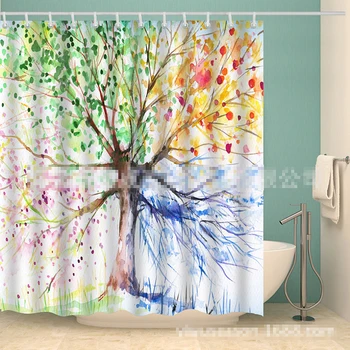 

Four-colour Tree for Individual Digital Printing Polyester Bath Curtain Accessories Green Scene Shower Room Decoration