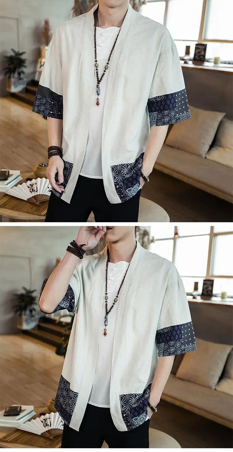 Кимоно рубашка Mnner Chinesischen уличная винтажная кимоно рубашка Mnner Leinen кимоно Strickjacke Mnner Hemd Plus Gre 5XL