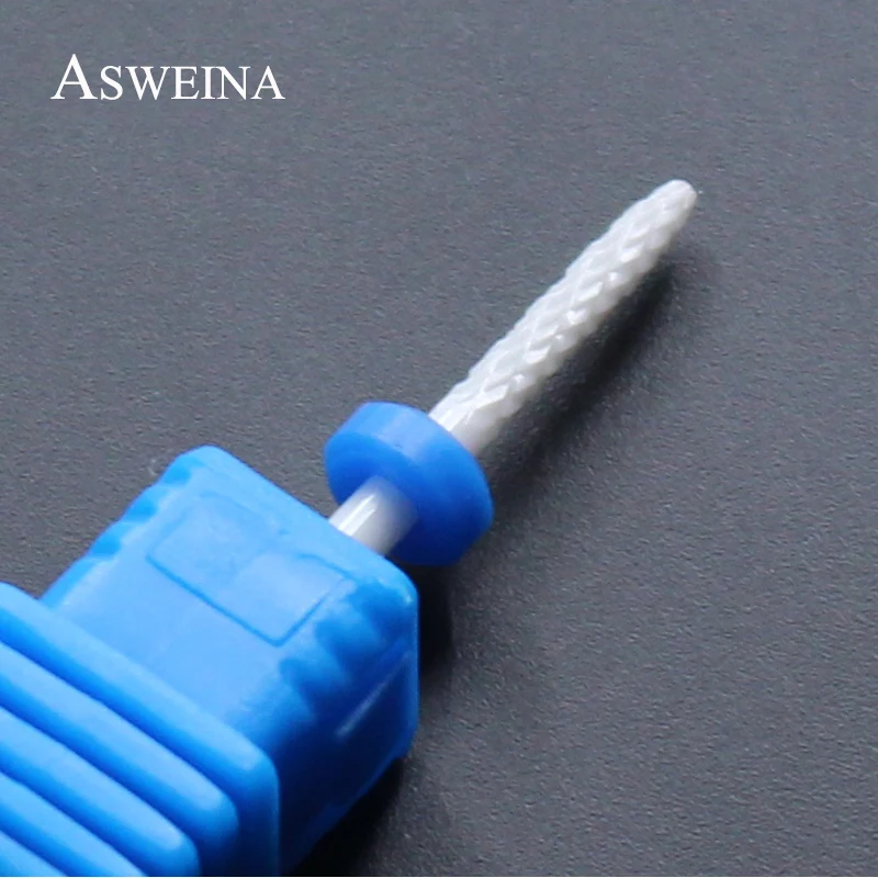 ASWEINA, профессиональные, 1 шт., керамические, белые, Cuspidal, дизайнерские, чистые сверла для ногтей, 3/32 дюйма, размер хвостовика, заусенцы, инструменты для ногтей, для салона