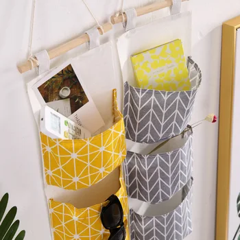 

Hanging Storage Bag Wall Mounted Wardrobe Hanging Bag Container Fabric Cotton Pouch Sundries Underwear Toy Stationery Storage