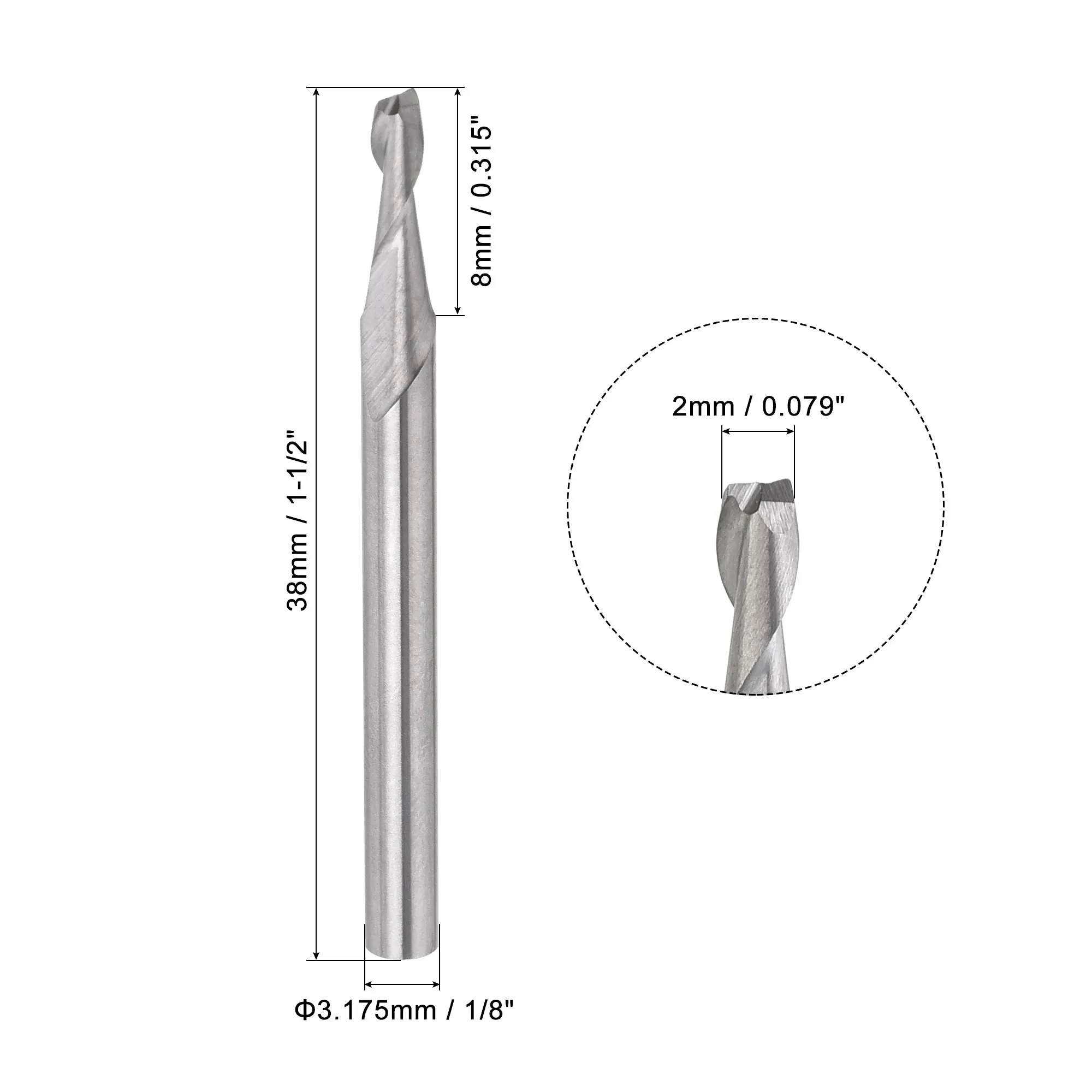 Uxcell CNC Spiral Router Bits 1/8&quot 3.175mm Shank 2mm x 8mm Upcut Solid Carbide End Mill 2 Flute Milling Cutter 2pcs | Инструменты