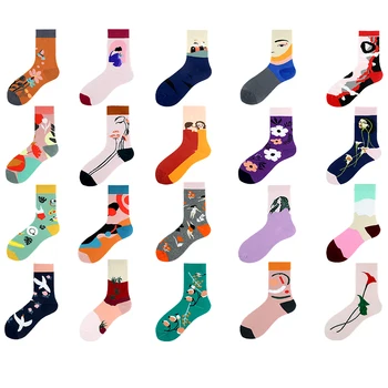 

France Creative Design Funny Socks Women Harajuku Art Abstract Jacquard Cute Socks Colorful Calcetines Mujer Skarpetki Sokken