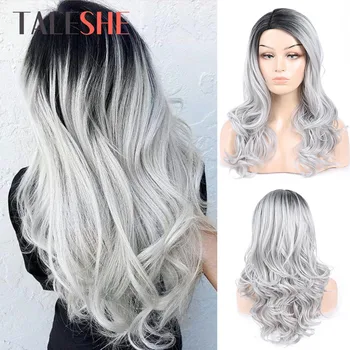 

Long Ombre Grey Wavy Synthetic Wig For White Black Women Cosplay Party Hair Brown Blonde Natural Heat Resistant Fiber