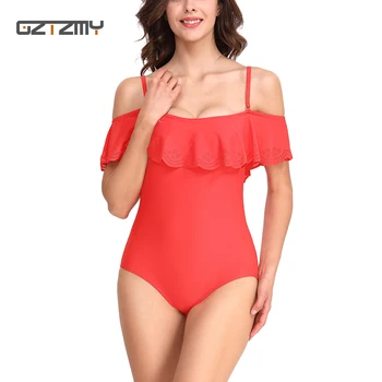 

Women's Swimsuit Sling One Piece Swimsuit Multiple Wearing Methods Openwork Swimwear Women Triangle Ruffled Beach Bathing Suit