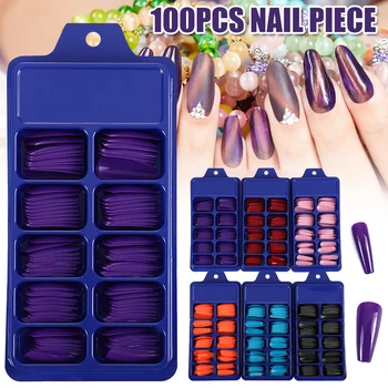 

100PCS/Box Durable False Nail Tips Acrylic Full Cover Long Coffin Art Manicure Salon SSwell