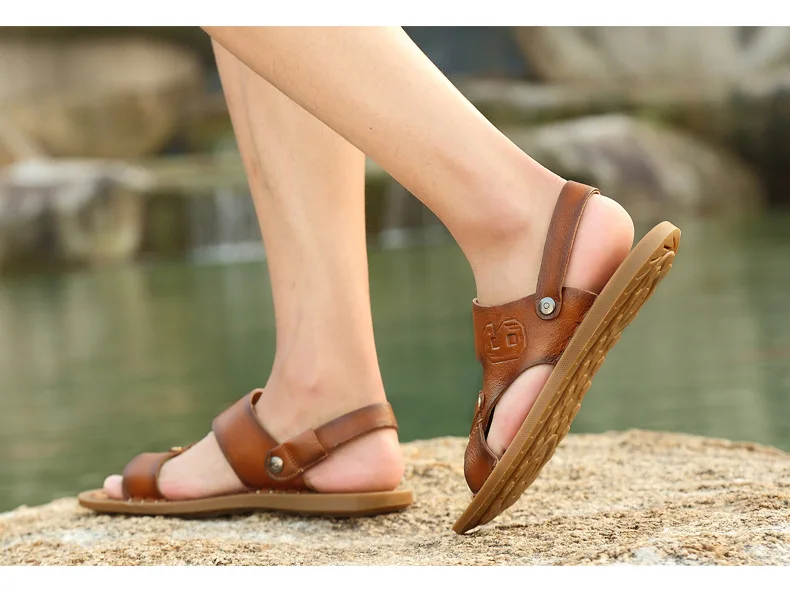 New Style Summer Men Genuine Leather Fashion Peep-Toe Sandals Hot Selling Versatile Sandals Men's