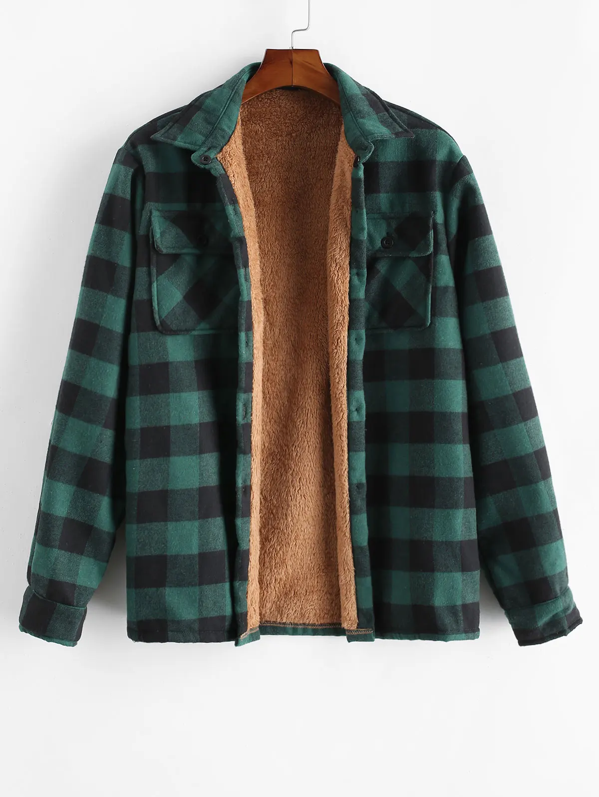 ZAFUL, модная мужская зимняя теплая плюшевая приталенная рубашка с длинным рукавом, полосатая клетчатая рубашка с принтом для мужчин, плюшевая клетчатая куртка на пуговицах - Цвет: Deep Green