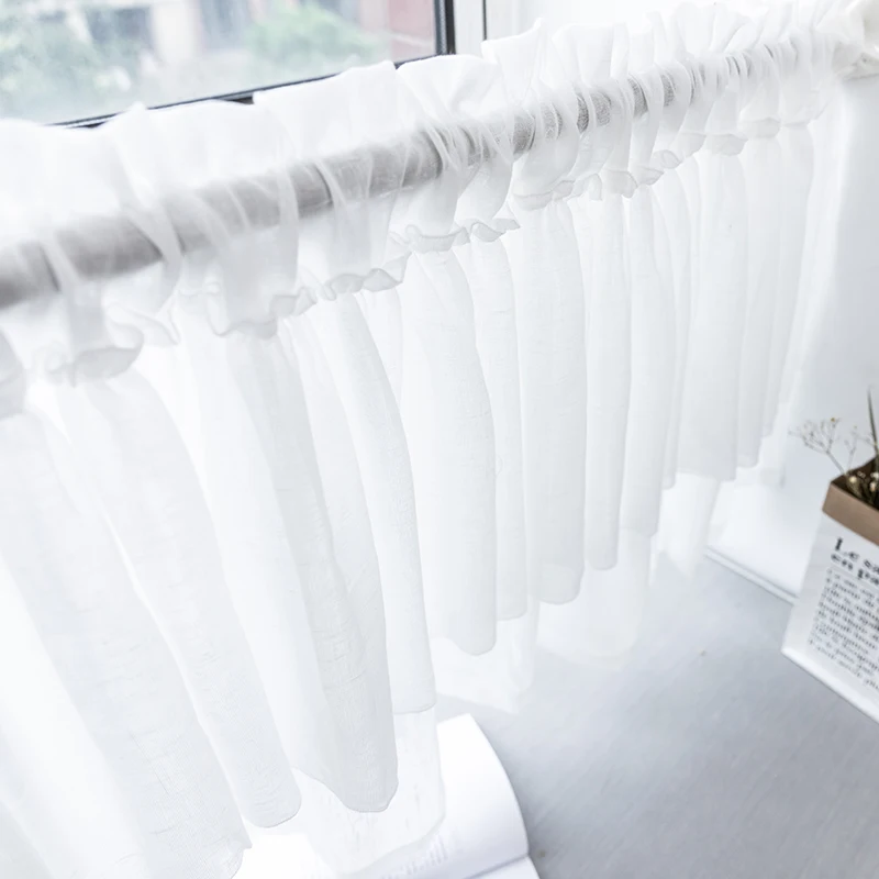 CITYINCITY double layers Curtain for kitchen White Half Transparent Sheer Tulle Short  Curtain for bar Home Decor  Customized 2