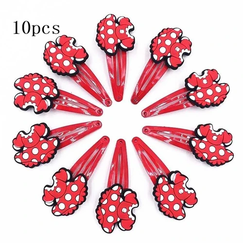 2--10pcs 10 шт./лот, заколка для волос с рисунком Микки, Минни, Микки, Лол, с красным бантом, для девочек, аксессуары для волос, заколки для волос, украшение для волос - Цвет: 2--10pcs