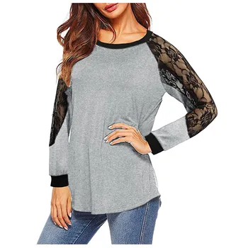 

Women's Sexy Blouse New Plus Size Lace Floral Splicing Long Sleeve O-neck Pullover Spring Summer Fashion Casual Elegant Tops