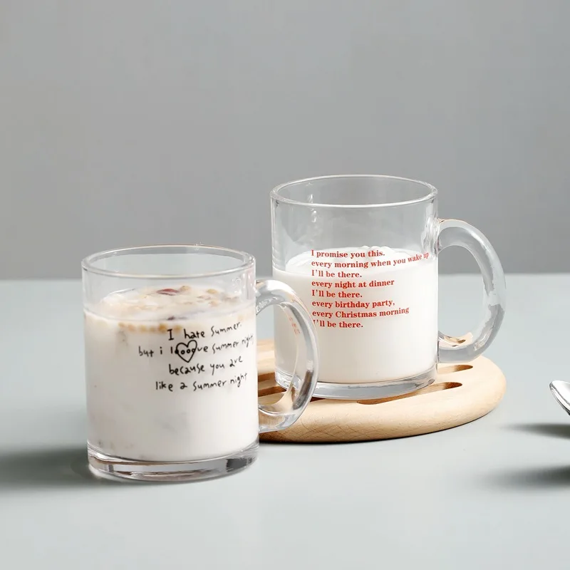 Прозрачная стеклянная кофейная кружка Корейская с буквенным принтом для